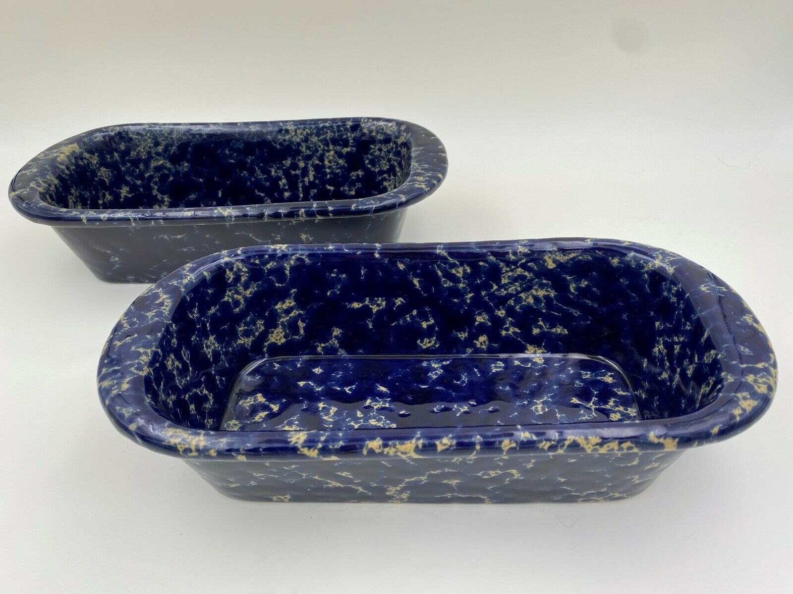 2 Bennington Pottery ~ Blue Agate ~ Loaf Pans ~ *1874 Dg David Gil Vermont Euc