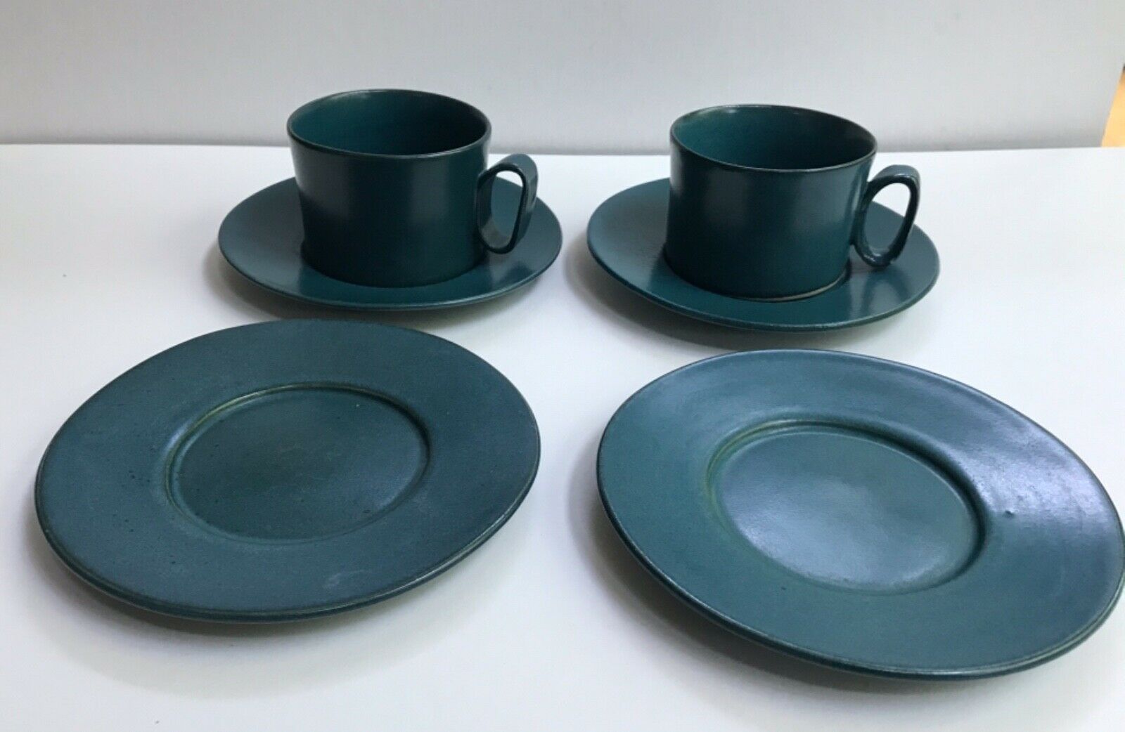 Vintage Bennington Potters Teal/blue 2 Cups With 4 Saucers