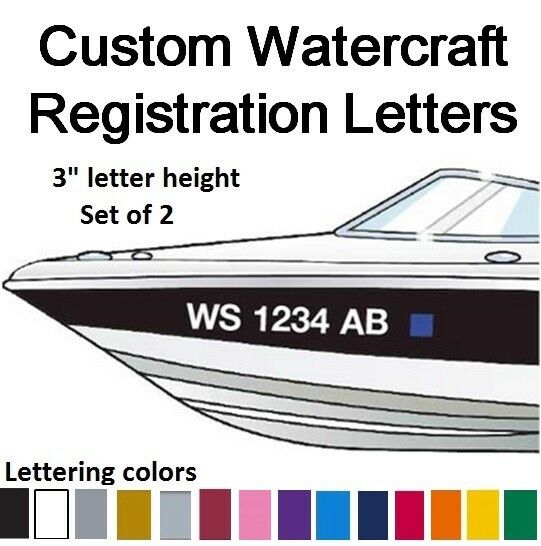 Set Of 2 Watercraft Registration Numbers 3" Lettering Vinyl Boat Jetski Decals