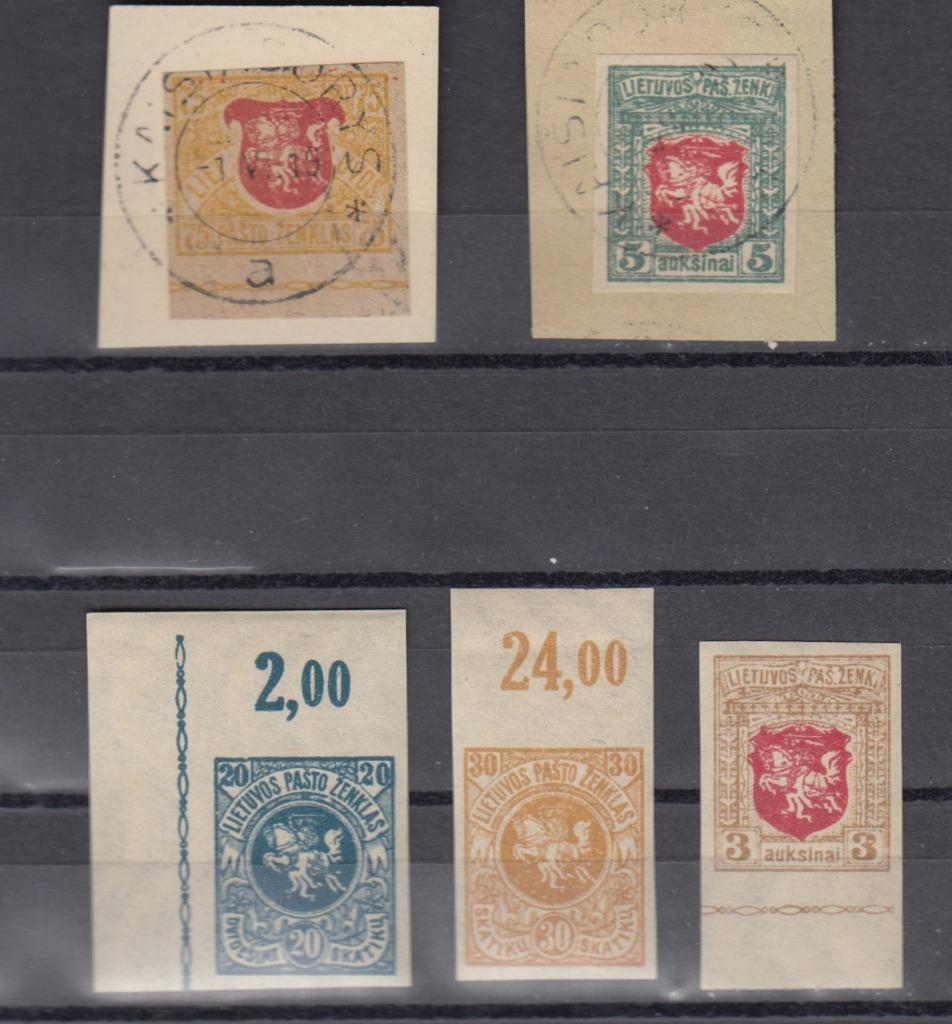 Lithuania:  1919 Imperf. Var.  Mnh (sc.42-3,48) Or Used On  Piece (sc. 46,49)