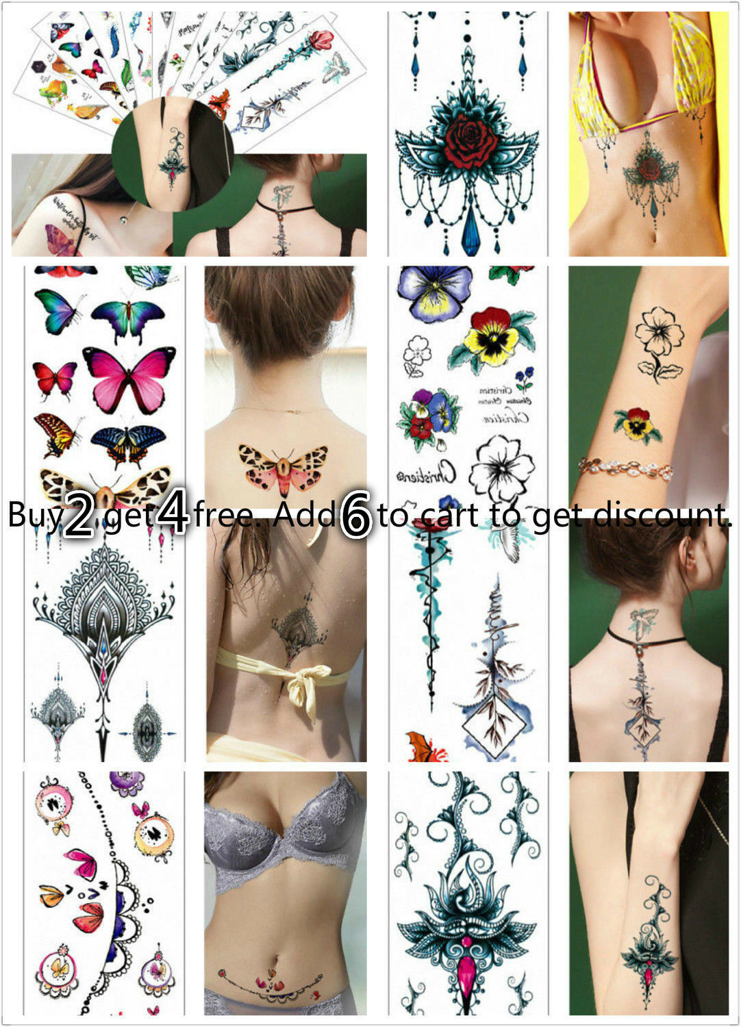 Women Butterfly Temporary Body Chest Waist Art Tattoo Sticker Choker Pendant