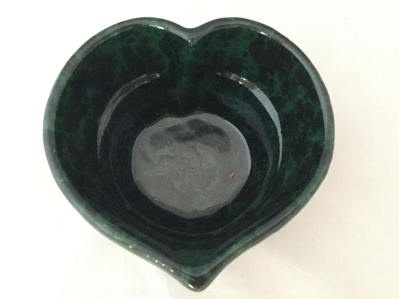 Bennington Pottery Deep Heart Dish Green Black Baker Bowl 1948 - Free Ship!