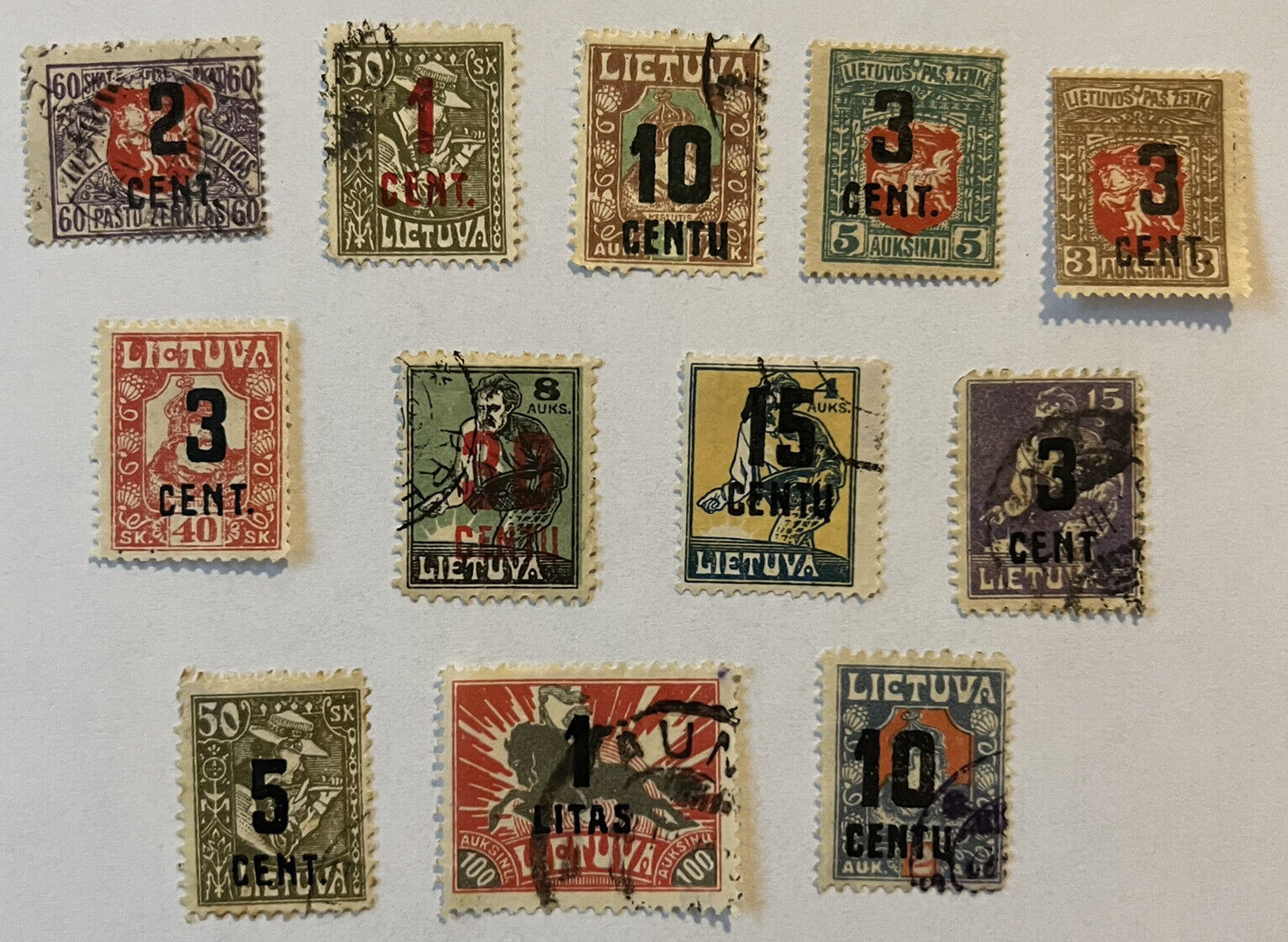 Lithuania Lot Of 12 Different Overprints Stamps