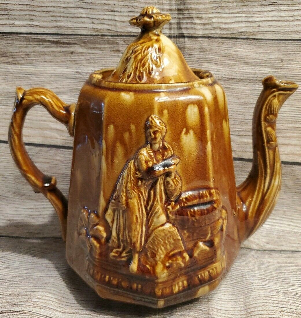 Antique Bennington Rockingham Rebekah At The Well Stoneware Teapot